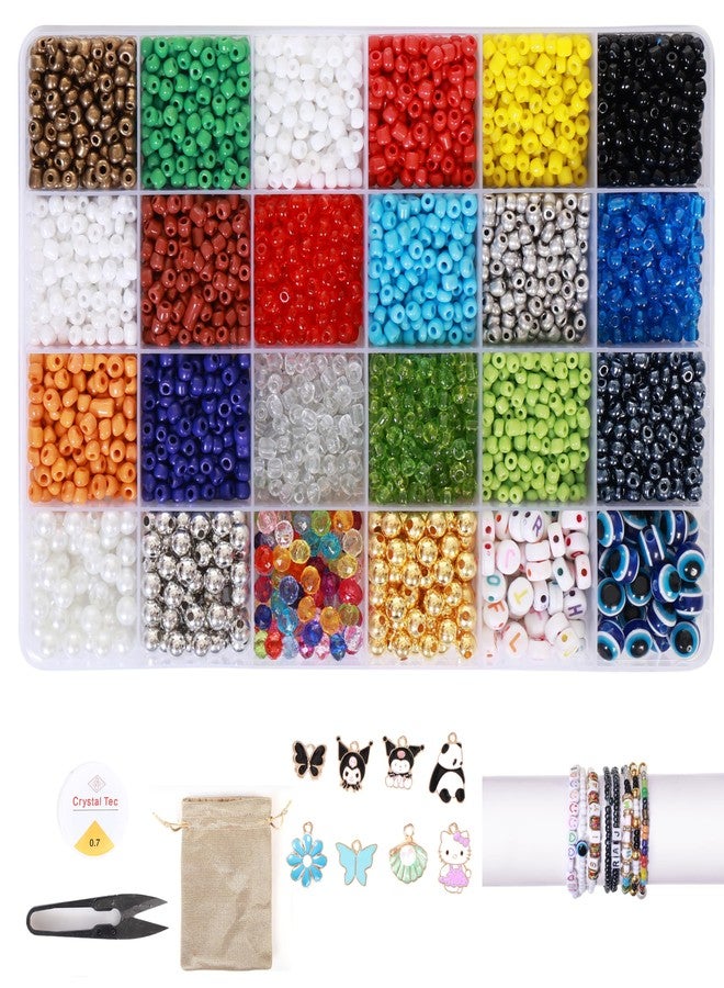 ambitieux Bracelet Making Kit With 2900+ Pcs Seed Beads, Charms, Evil Eye, Alphabet, Tools & Pouch For Girls DIY Jewelry Craft Children Birthday Gift For Girls 4 5 6 7 Years (Seed Beads),Multicolor - Image 1